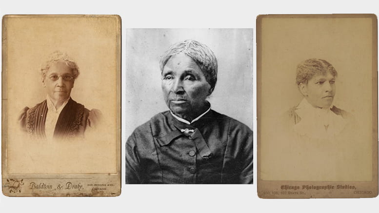 Left to right: Mary Richardson Jones, circa 1883 (Source: Image Courtesy of the Chicago History Museum, ICHi-022363; Baldwin & Drake, photographer); (Source: Photo of Eleanor Madden Johnson, Ralph J. Bunche papers (Collection 2051). Library Special Collections, Charles E. Young Research Library, UCLA.);and Portrait of Anna Elizabeth Hudlin, Chicago, Illinois, 1881. (Source: Courtesy of Chicago History Museum, ICHi-022356.)