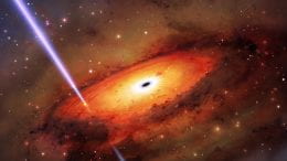 An artist’s impression of a gamma-ray burst. Image by International Gemini Observatory/NOIRLab/NSF/AURA/M. Garlick/M. Zamani